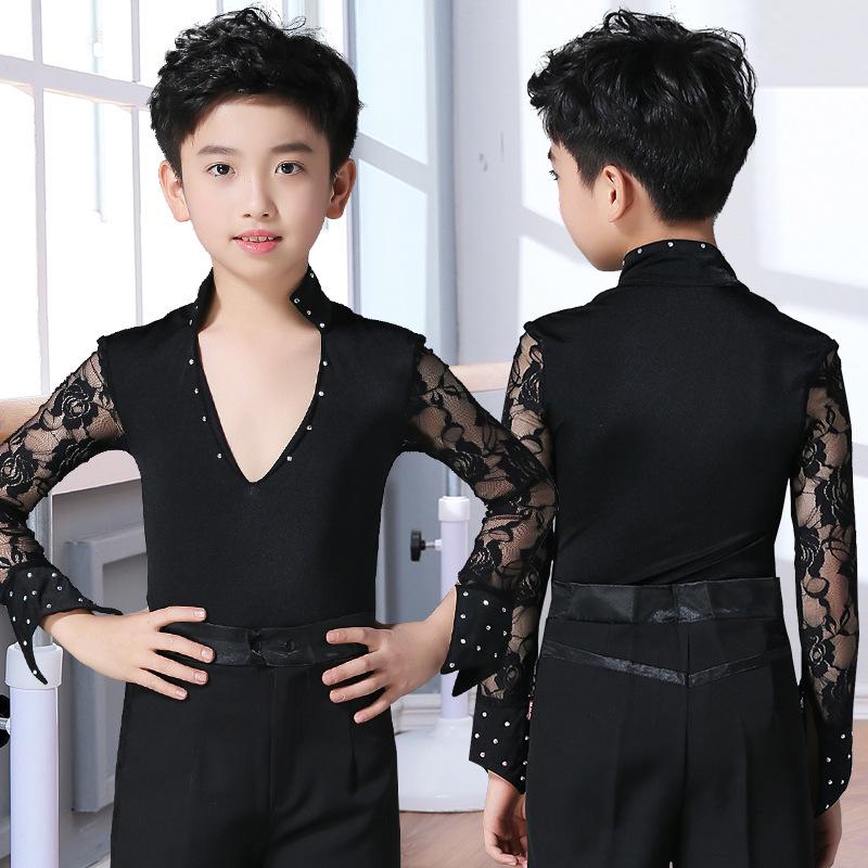 Boys' Latin Dance Performance Tops: Long & Short Sleeve Training Wear for Summer & Autumn Competitions & Exams