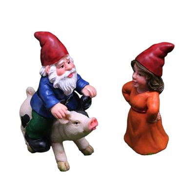 Gnome Riding Pig Resin Dwarf Figurines Statue Sculpture Crafts Art Ornament for Home Garden Courtyard Decoration Gift