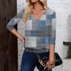 Women's Fashion Casual V-Neck Three-Quarter Sleeve Print Top