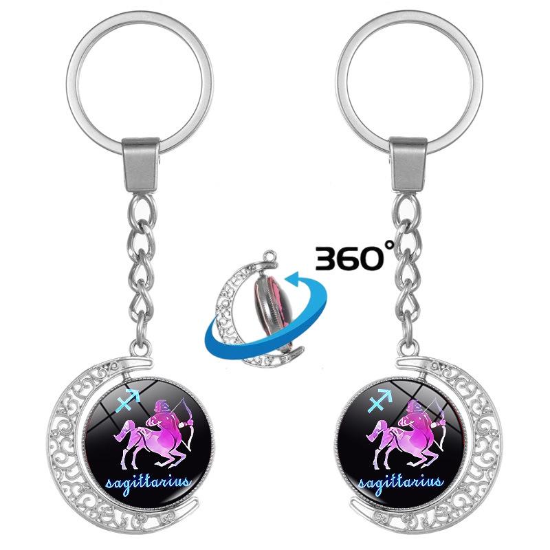 Twelve Constellations Rotating Metal Keychain Pendant