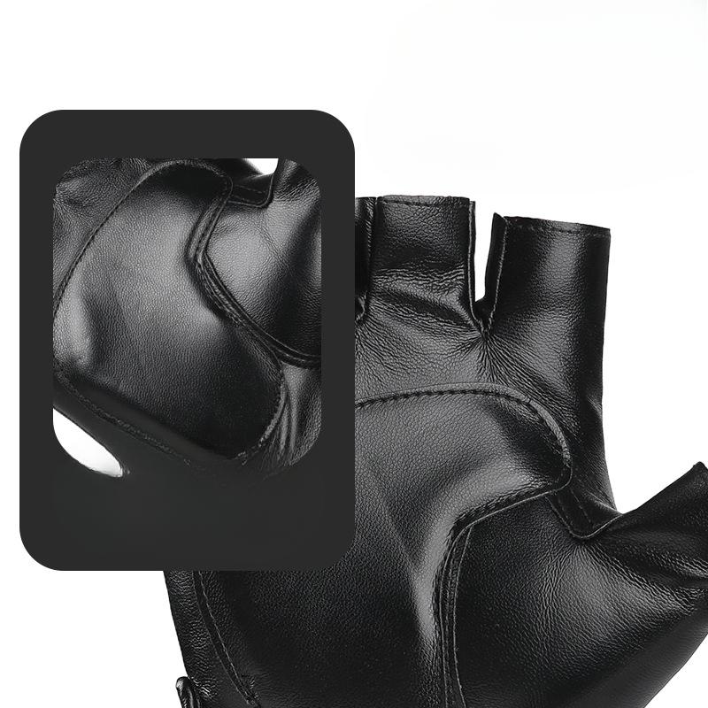 Leather Gloves Men's Short Gloves Driving and Riding Outdoor Street Performance Breathable Motorcycle Fitness Half Finger Gloves