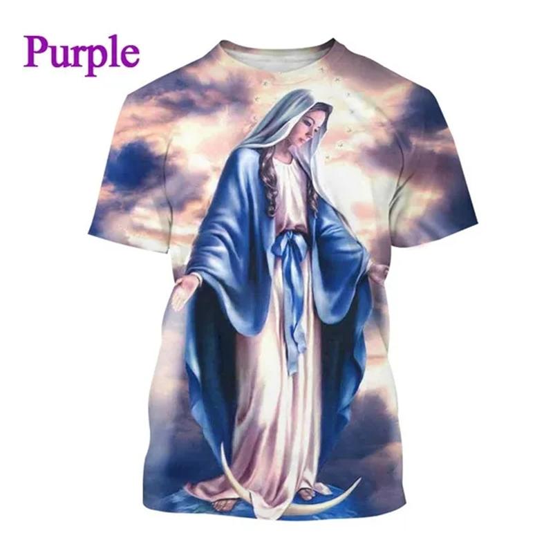 T-shirt Stampa 3D Vergine Maria per Uomo Estate Manica Corta Cristiana Madre di Dio Modello T-shirt Uomo Casual Top