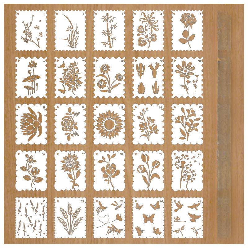 25 Sheets/set, Four Seasons Flowers, Painting Template, Plants, Children's Drawing, Rubbing Tool, DIY Booklet, Spray Painting, Hollow Template