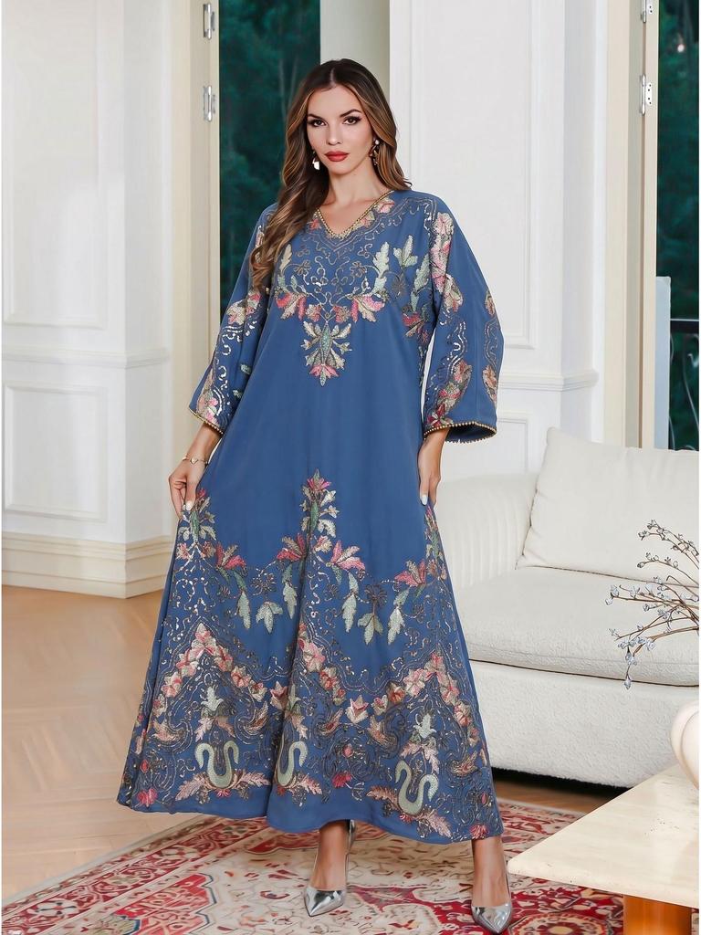 In-Stock Embroidered Sequin Abaya Dress for Women