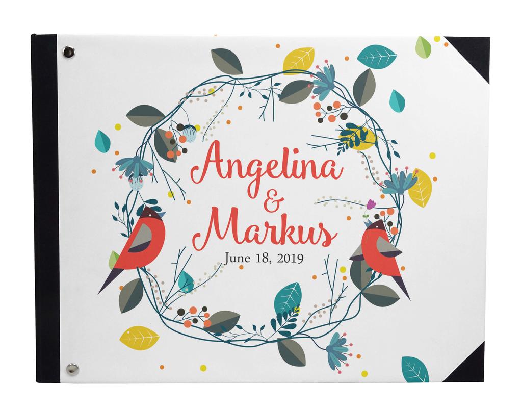 Darling Souvenir Blue Floral & Geometric Hardbound Cover Printed Anniversary Wedding Guestbook Scrap Book-7 X 9