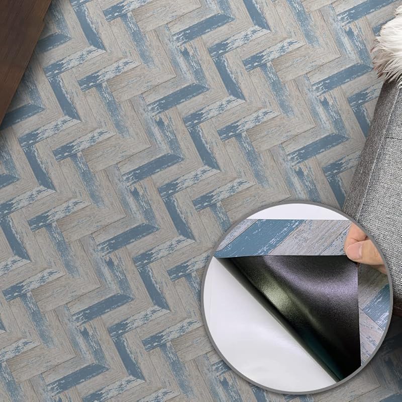 Wood Grain Peel and Stick Vinly Floor Wall Sticker, Non-Slip Tiles Transfer Sticker Roll for Floor Wall, Herringbone, 7.87x118inch