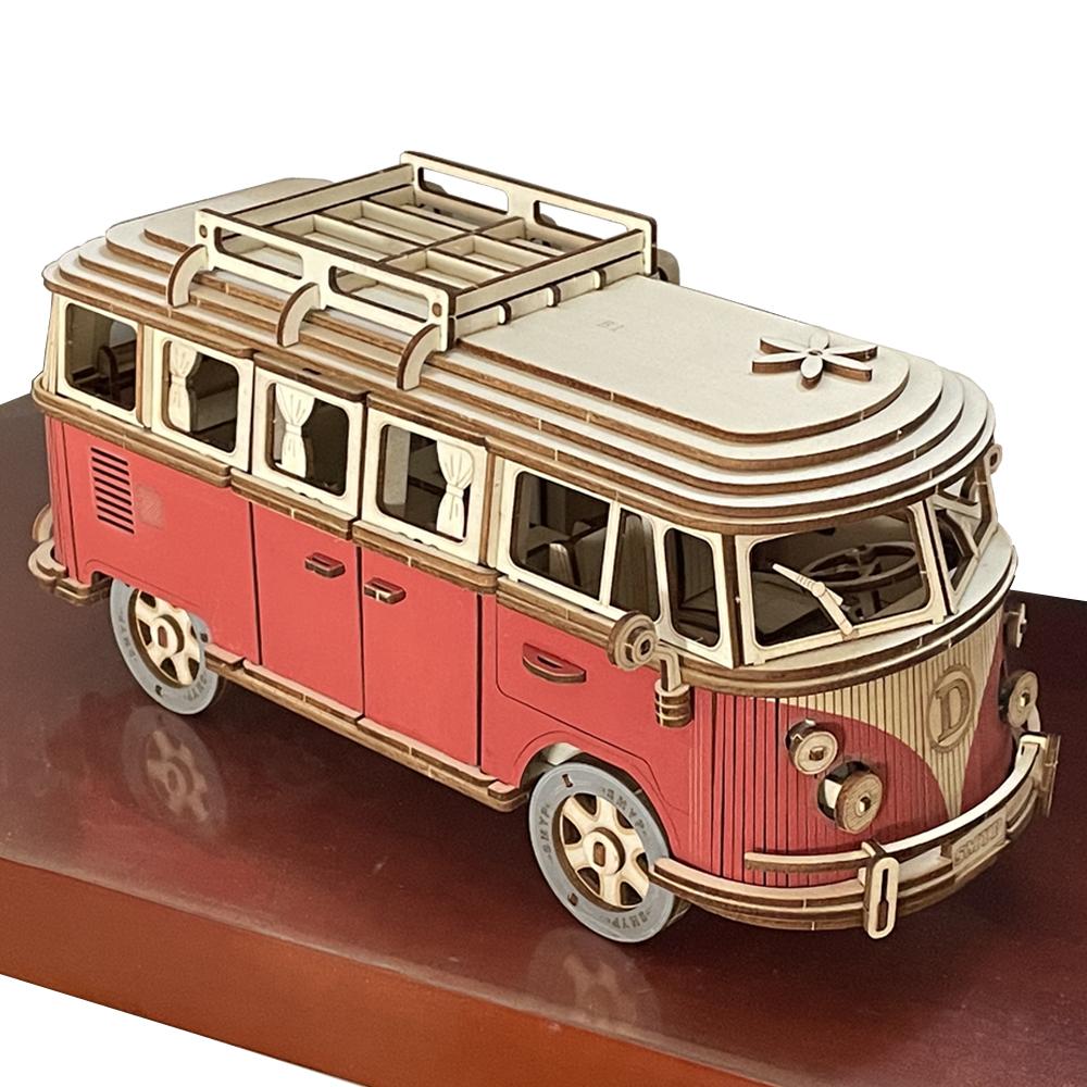 3D Car Wooden Puzzle Retro Bus Camper Van Sailboat Airplane House Model DIY Kids Learning Educational Toys For Children Girls