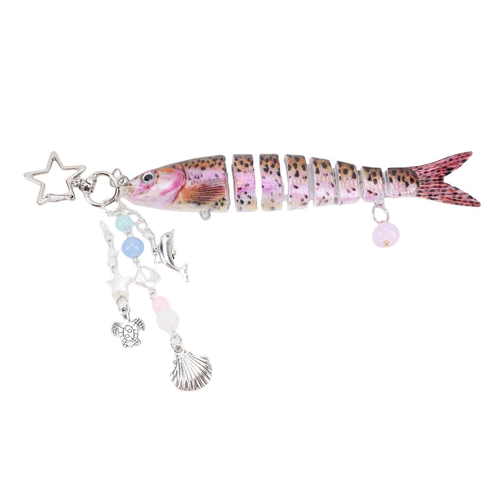 Lifelike Fish Keychain 5.3 Inch Alloy ABS 3D Eye Creative Fishing Bait Keychain for Bag Purse Fishing Gifts Pink