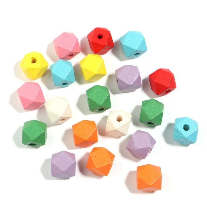 

60 Pcs Wooden Beads Geometric Faceted Wood Beads with Hole Craft Beads Colourful Wooden Beads for Jewellery Making
