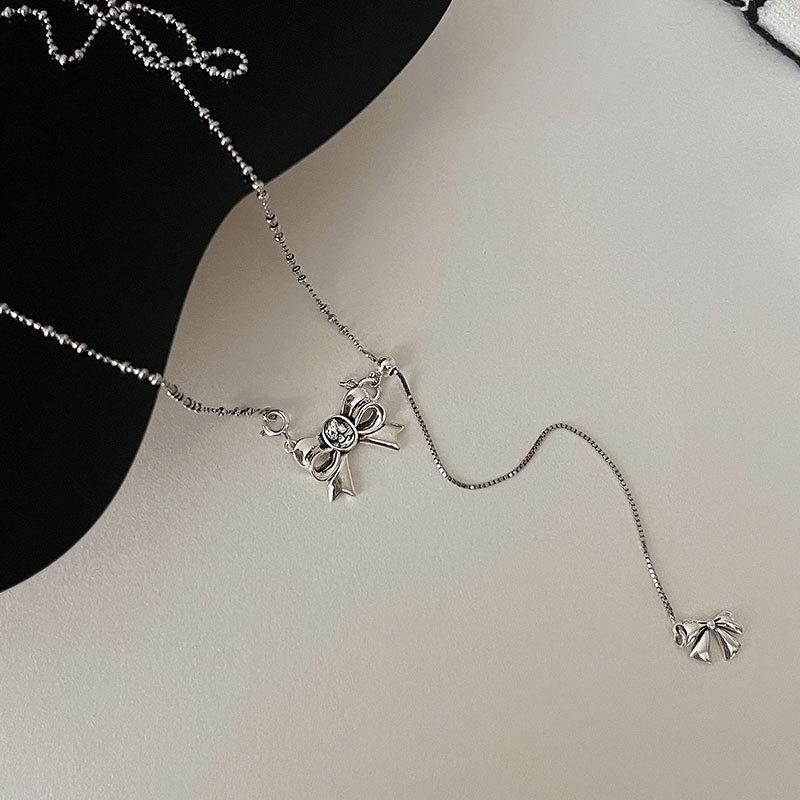 Queen Bow Drawstring Necklace Tassel Sweater Chain Women's Instagram Trendy Simple Niche Design
