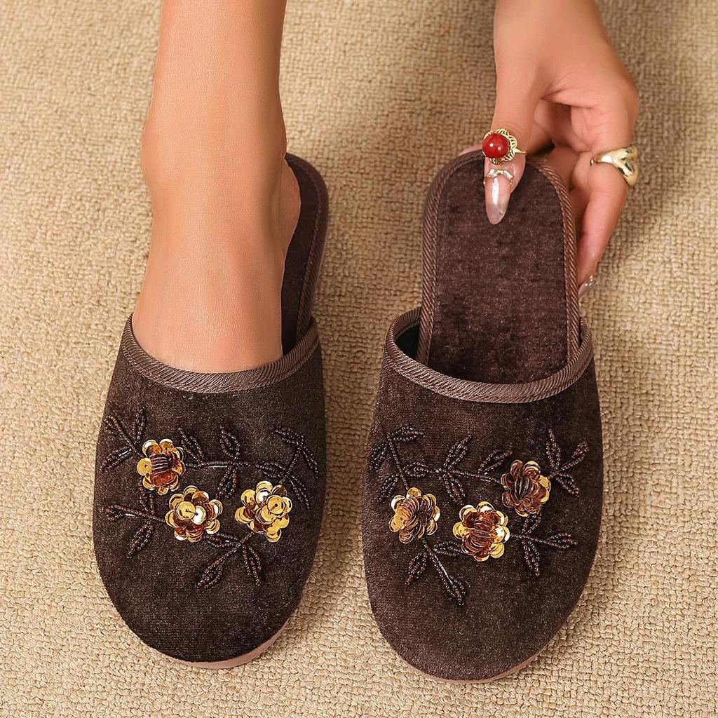 Damenschuhe Verkaufsschlager 2024, Baotou Damen Modische Kristallblume Tägliche Hausschuhe, Damen Neue Leichte Hausschuhe