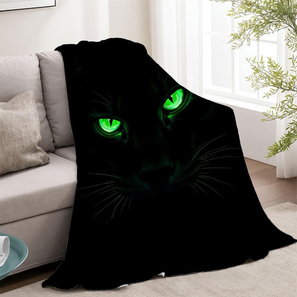 Glowing Cat Eyes Flannel Throw Blanket Soft Cozy Fleece for Home Office Sofa and Car All Season Gift 150x200cm