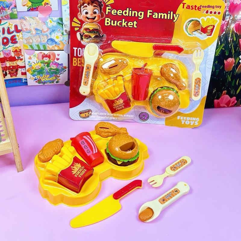 1 Set Creative Stress Relief Kit Fun Burger Feeding Toy Spoon Role Play Toys Children'S Imaginative Game Gifts For Boys And Girl