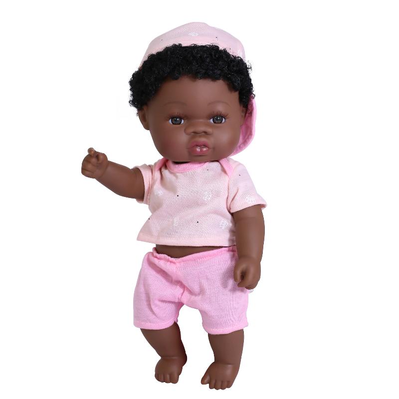 Cute 33cm Black Skin Reborn Girl Dolls with Afro Hair Full Silicone Body Lifelike Newborn Doll Open Eyes Alive Bebe Reborn Doll Children Holiday Gifts