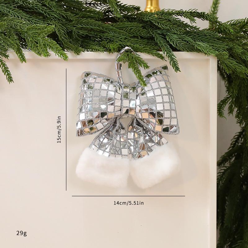 Mirror Glitter Bow Plush Pendant For Hotel Window Decor