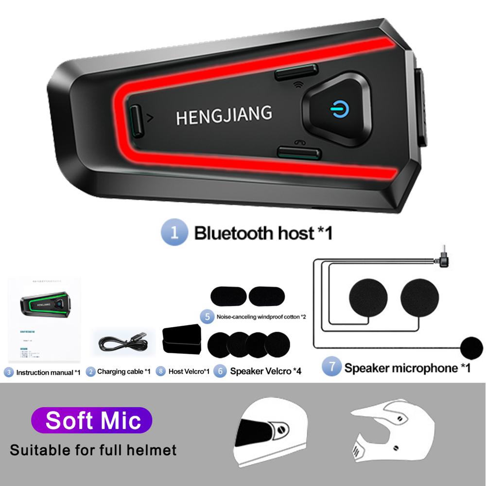 

Bluetooth 5.3 Гарнитура для мотоциклетного шлема, Беспроводная связь, Стерео музыкальный плеер, Водонепроницаемые наушники с трехцветной подсветкой