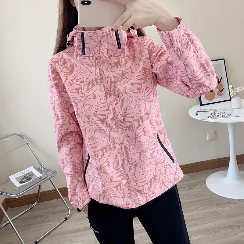 Women's Fashion Zipper Windbreaker Jacket Coat Windproof Hooded Jacket Outdoor Autumn Waterproof Coat Camping Hiking Sportswear Casual Clothing