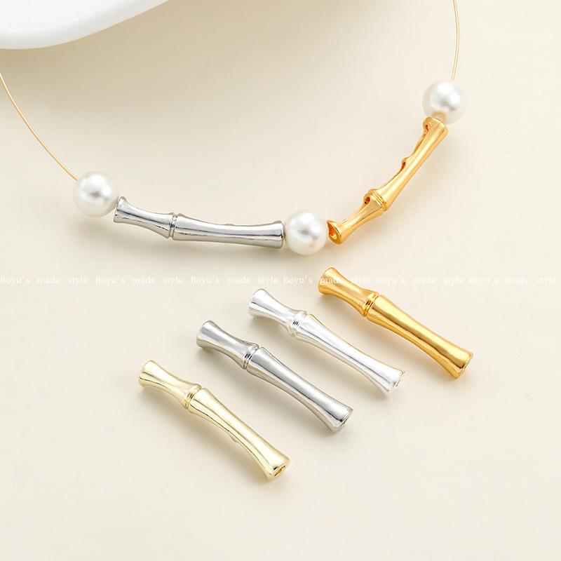 Contas Espaçadoras Curvas de Bambu Banhadas a Ouro 14K que Preservam a Cor para Bijuteria DIY