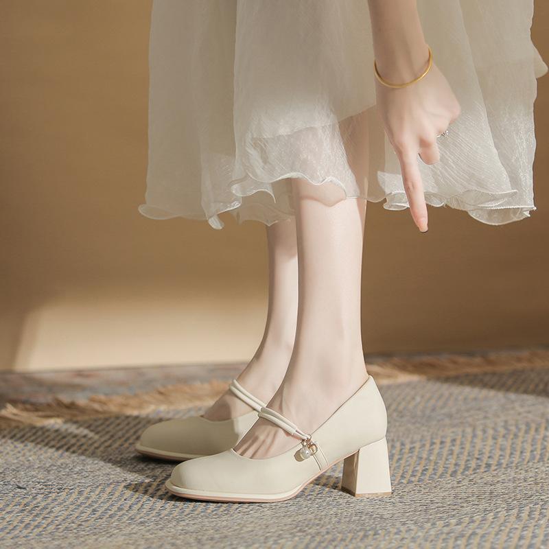 

Baikadi Mary Jane women s shoes high heels 2025 summer new cheongsam white pearl thick heel single shoes women 39