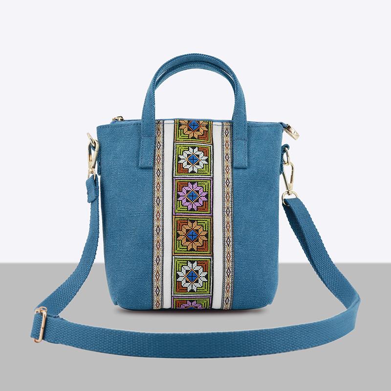 Ethnische Stil Stickerei Messenger Bag Damen Canvas Tasche kleine Handtasche