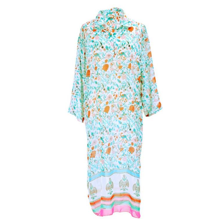 European & American Chiffon Print Beach Robe - Plus Size Bikini Cover-Up & Sun Protection Dress for Women