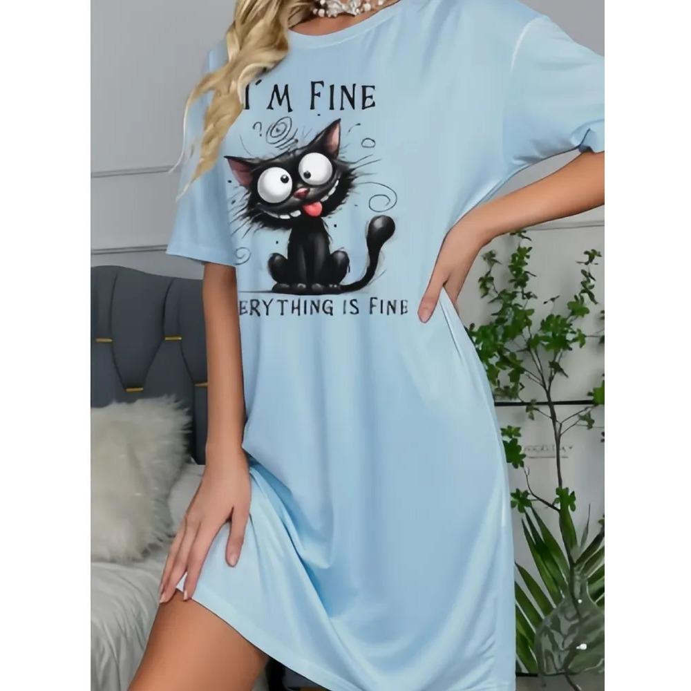 Fun Animal Patterns Women Mini Dresses Summer Short Sleeve Printed Plus Size Casual Comfortable Soft Dress