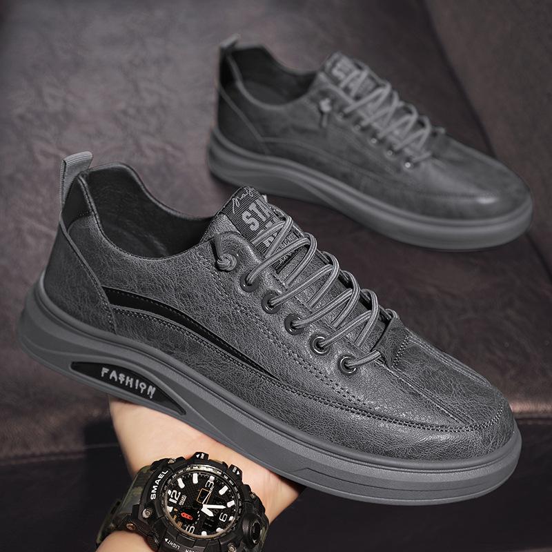 Men's Shoes New Autumn Breathable Waterproof Anti-skateboard Shoes Men's Casual Leather Shoes Black Work Labor Insurance