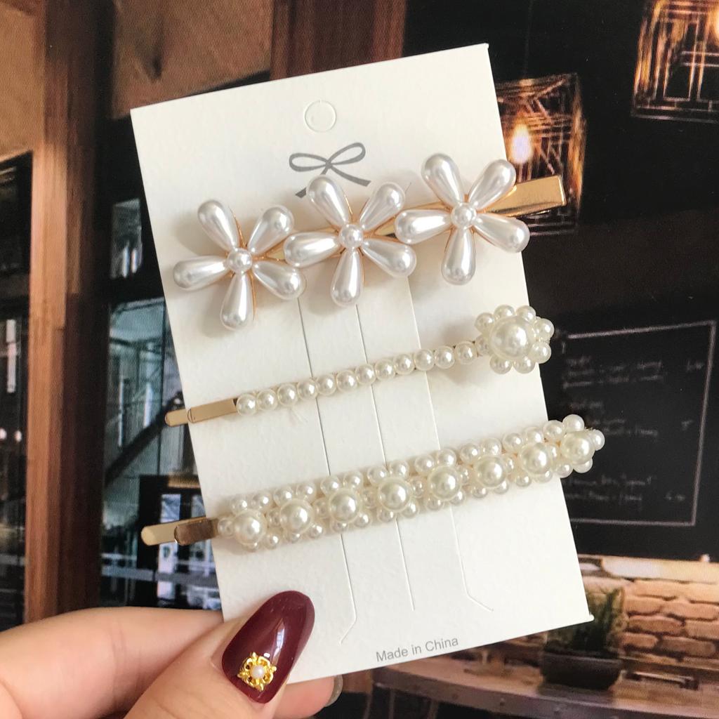 1 Set Geometric Flower Pearl Hair Clip Pin For Women Hairpins Fashion Acrylic Barrettes Hairgrips Hair Accessories Girls Jewelry