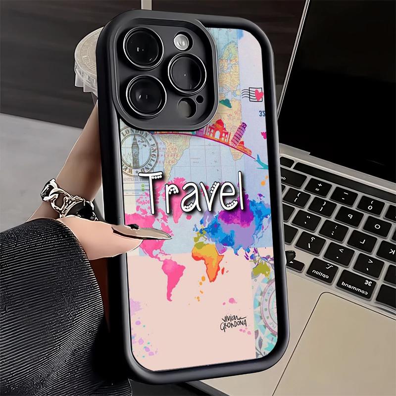 Handyhülle für iPhone 17 Air 16E 15 16 Pro Max Reisekarte Künstlerisches Muster Cover 14 Plus 13 12 Mini Weiche Schale Silikon Fundas
