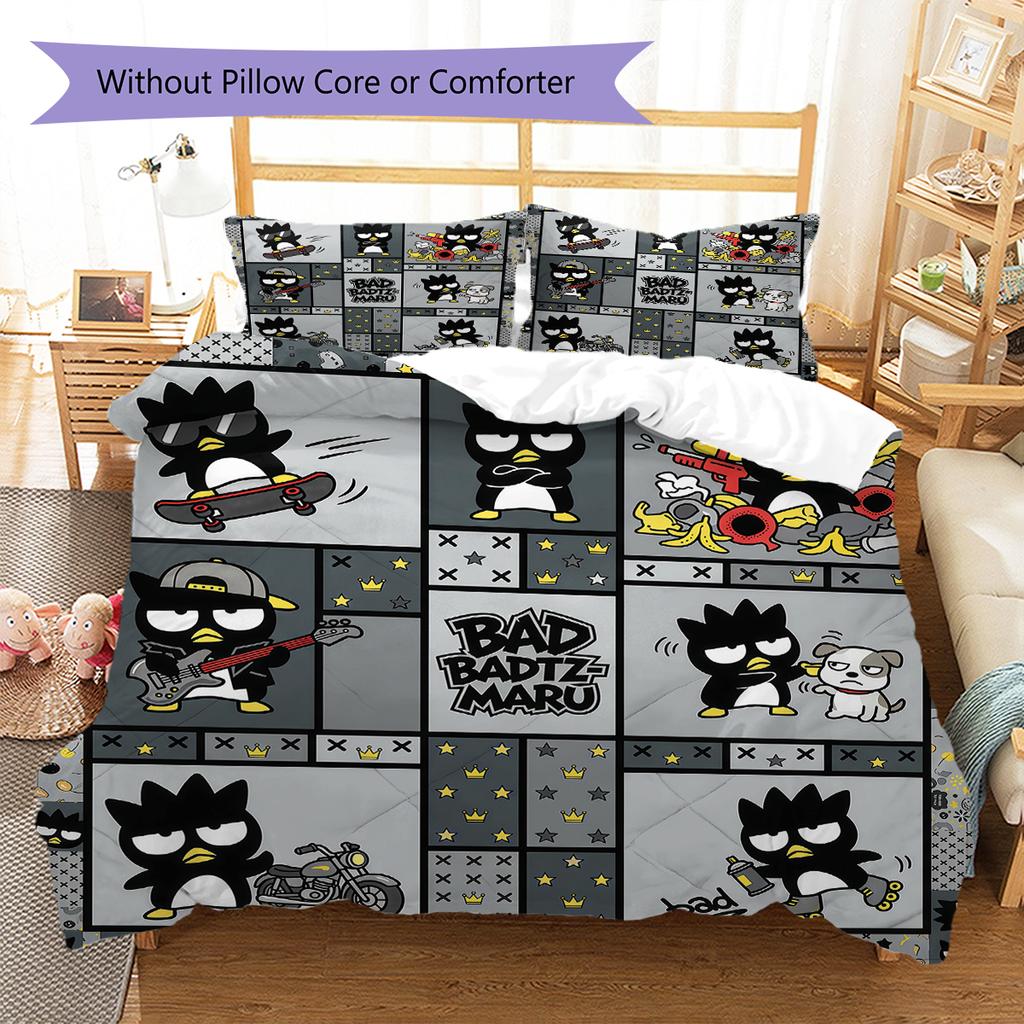 Badtz-Maru Pattern Bedding,Quilt Set Quilt Cover Pillowcase Home Birthday Gift(1 * Duvet Cover + 2 * Pillowcase, Without Core)
