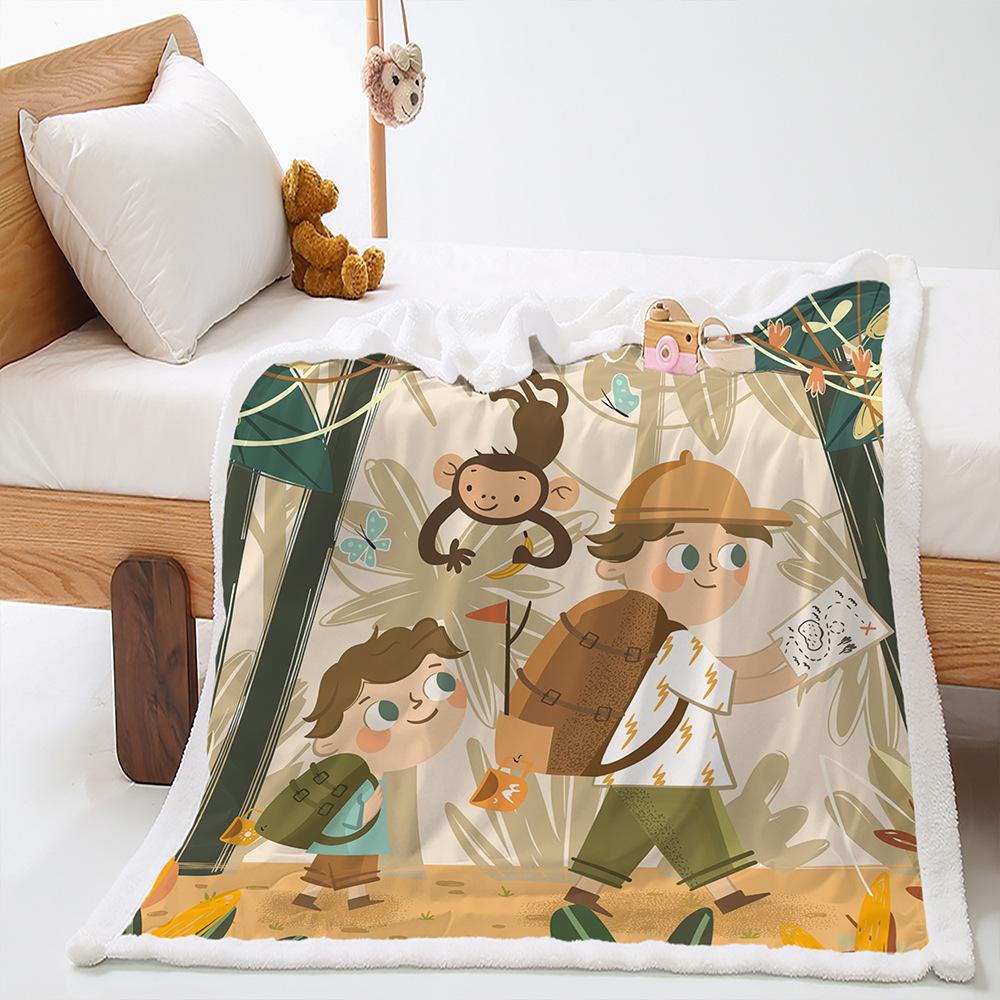 Digital Printing Cover Blanket Animal Illustration Camping Forest Thickened Lamb Fleece Crystal Fleece Blanket
