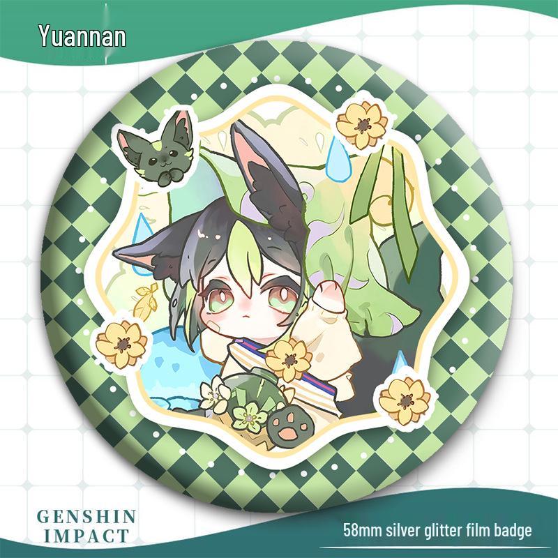 Genshin Impact Q Version Metal Badges: Tighnari, Scaramouche, Furina, Kaveh, Zhongli Brooch Set