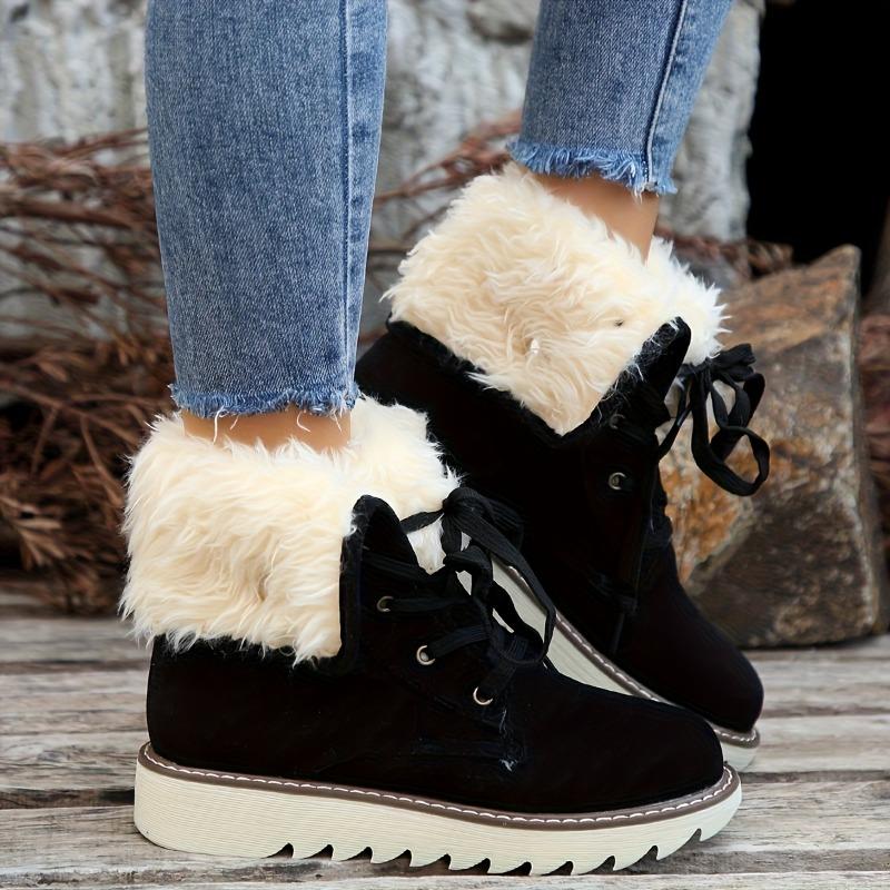Large Size Mid-calf Snow Boots Women 2025 Fall and Winter Padded Thickened Warm Lace-up Cotton Boots