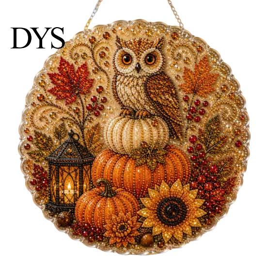 Window Hanging Art Autumn Diamond Painting Pendant, Acrylic Ornament, Decorative Craft for Outdoor Porch Decor Harvest Festival, Fall Theme