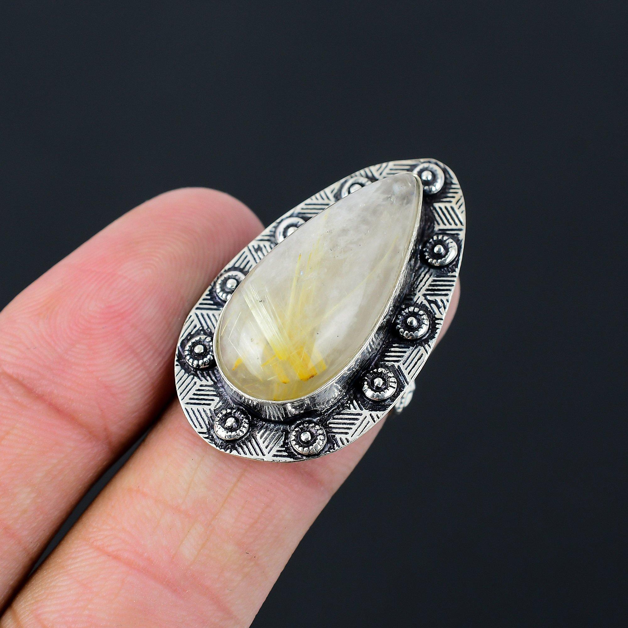 Sisters Day Sale Sterling Silver Golden Rutile Stone Wife Ring Jewelry Size 6.5 6.5