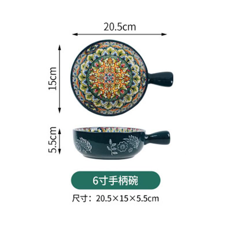 Keramikschale Haushalt Kreatives Geschirrset Große Suppenschüssel Nudelschüssel Reisschüssel Salatschüssel Retro-Teller Gemüseteller