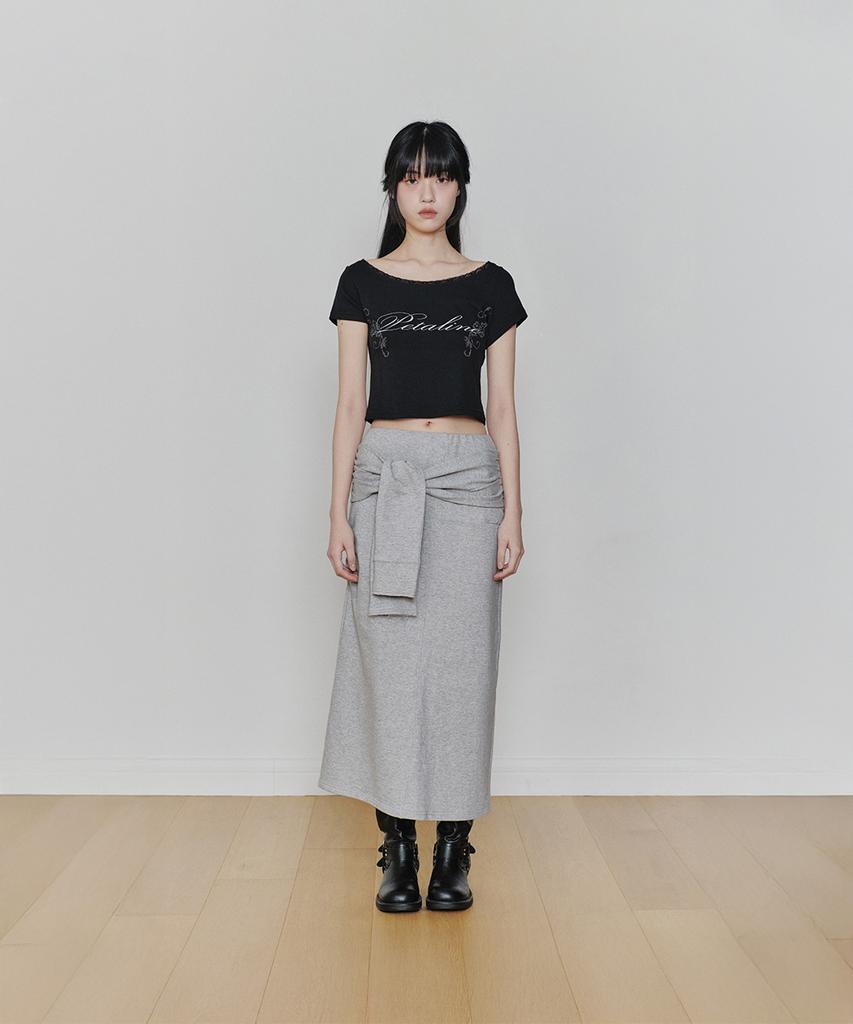 PAINORPLEASURE Tied Long Skirt Melange Gray