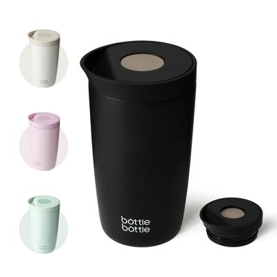 BOUTEILLE BOUTEILLE Mug Thermos sous Vide pour Café et Maintient au Chaud ou Inox Portable Noir Tumbler, 350 ml, Fermeture à Pression Unique, Étanche, Isolé, Thé,