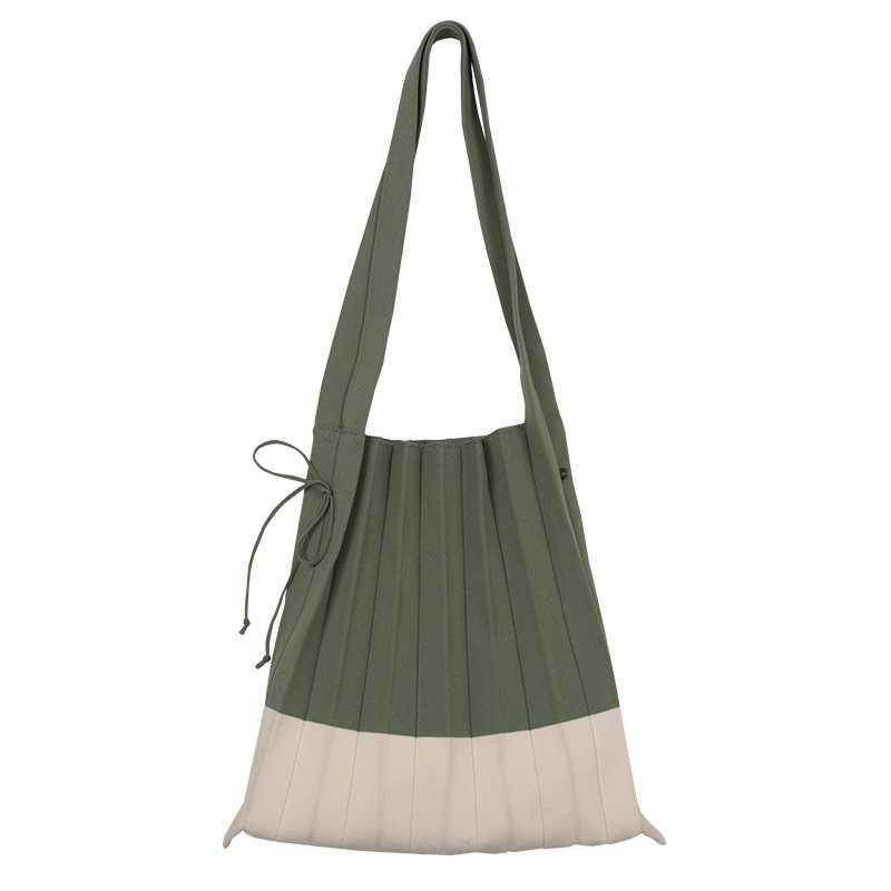 Shopping Bag Pleats Design Fold Contrast Color Wool Knit Shoulder Handbag Organ Bag Women Patchwork