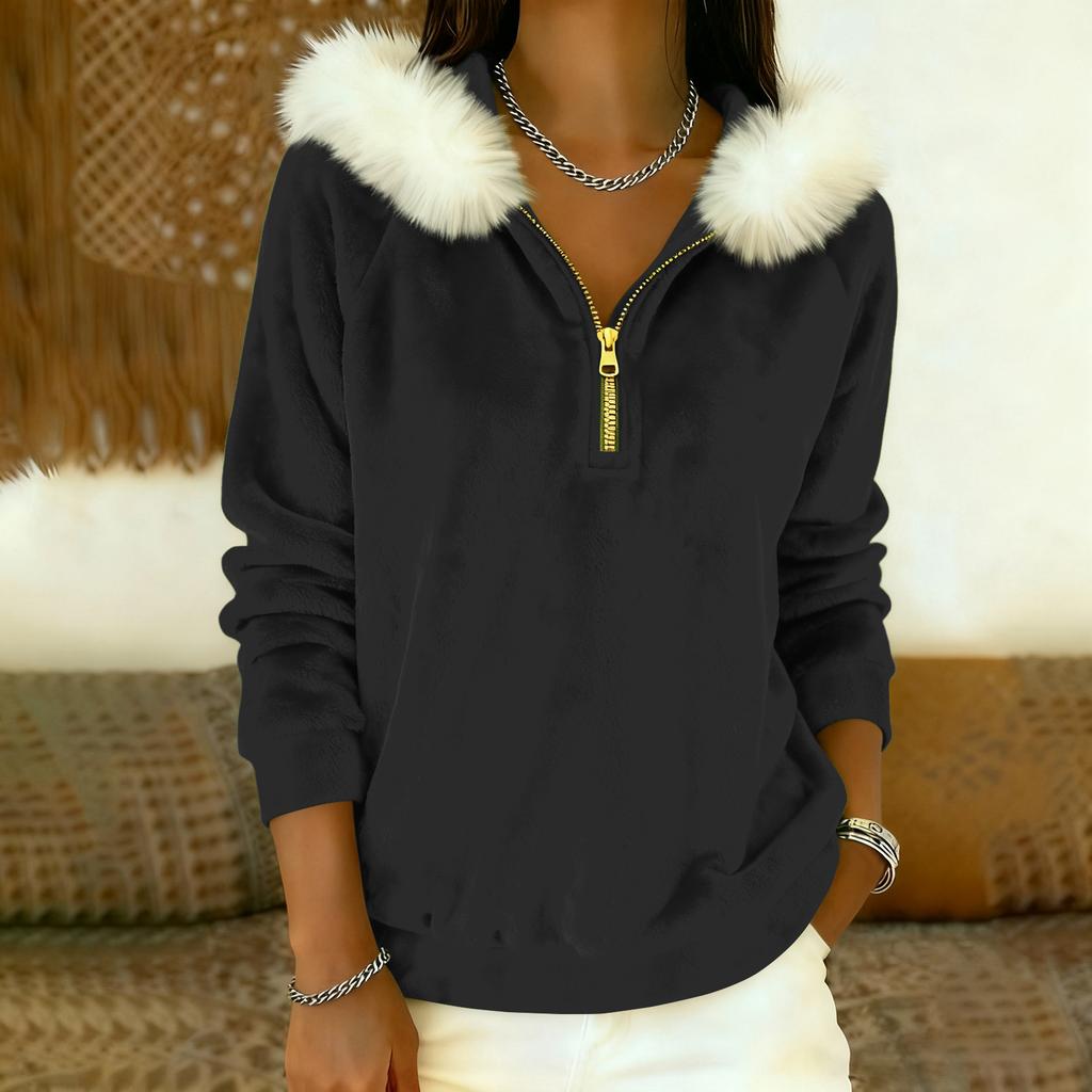 Dam Lös Och Bekväm Casual Mode Halvdragkedja Hoodie Långärmad Topp