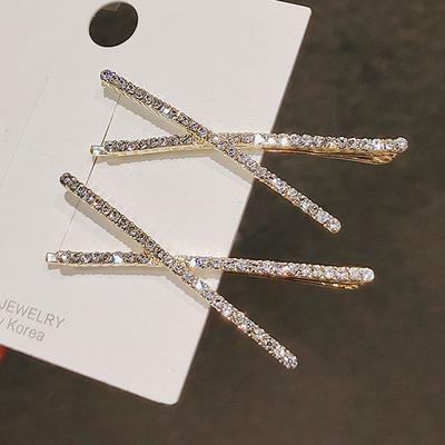 2 Adet Çapraz Kristal Tokalar Rhinestones X Saç Klipleri Tokalarım Basit Yan Klip