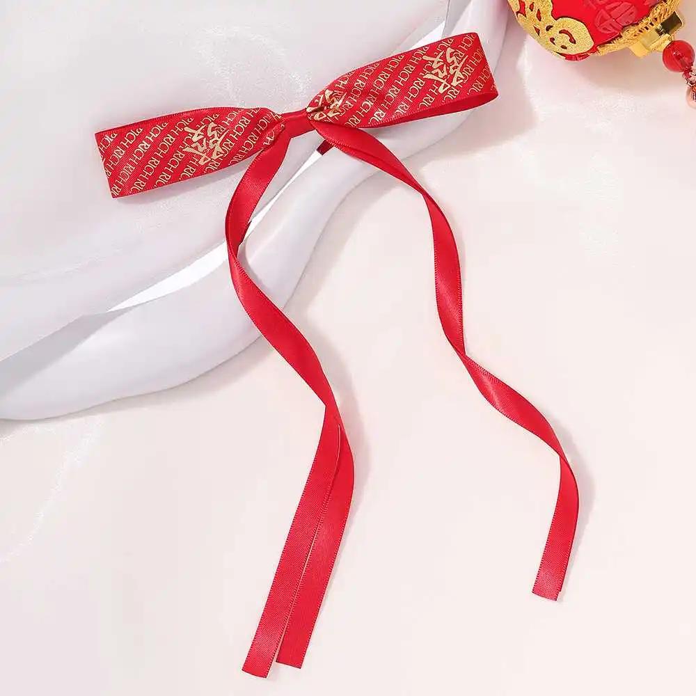 New Hair Clips Chinese Red Retro Ribbon Long Bow Hairpin Children's Hairstyle Styling Headwear New Year Gift Hair Accessories