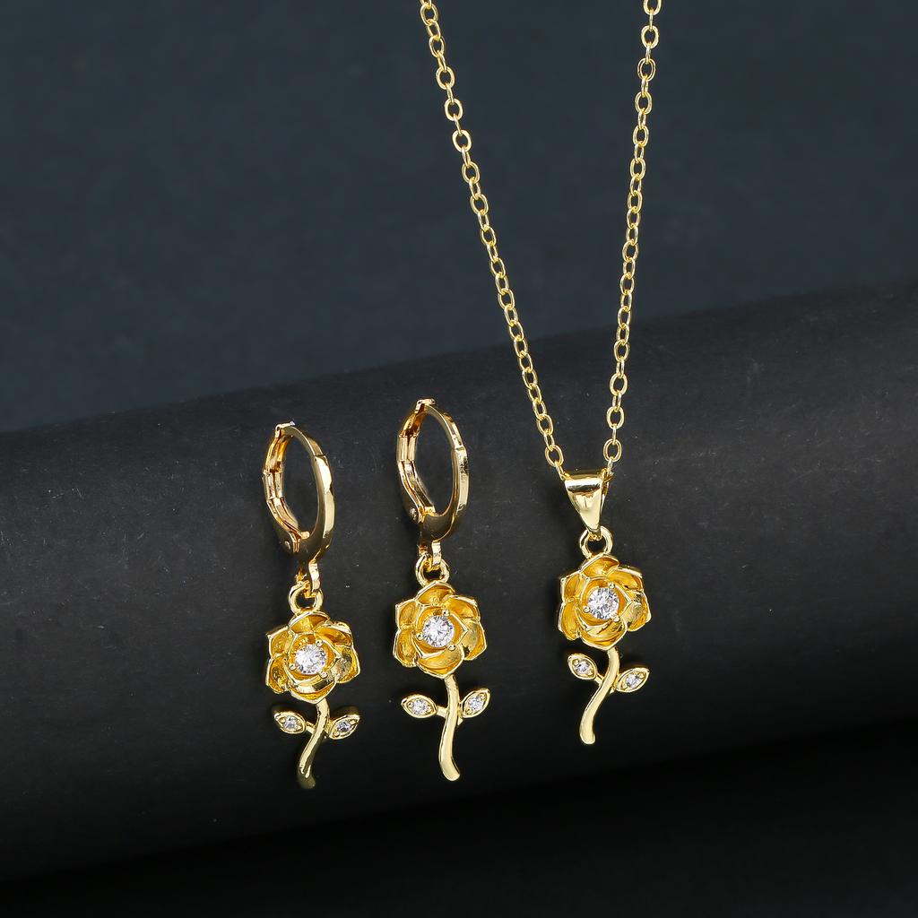 7 Style Classic Gold Plated Botanical Sunflower Pendant Necklace Earrings Zircon Set New Trend Women Casual Party Zircon Gift