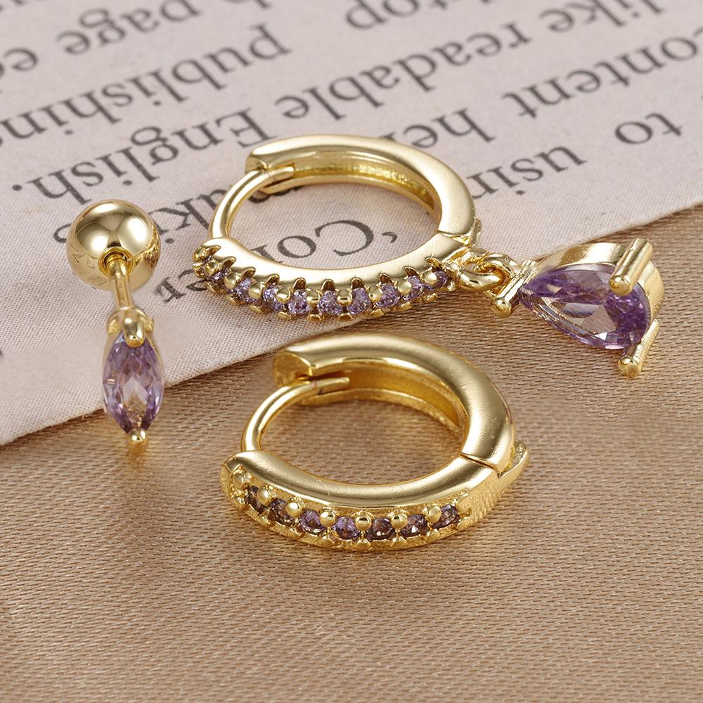 3PCS Fashion Green Zircon Water Drop Dangle Earrings Set For Women Minimal Huggie Stainless Steel Drop Earring Piercing Jewelry