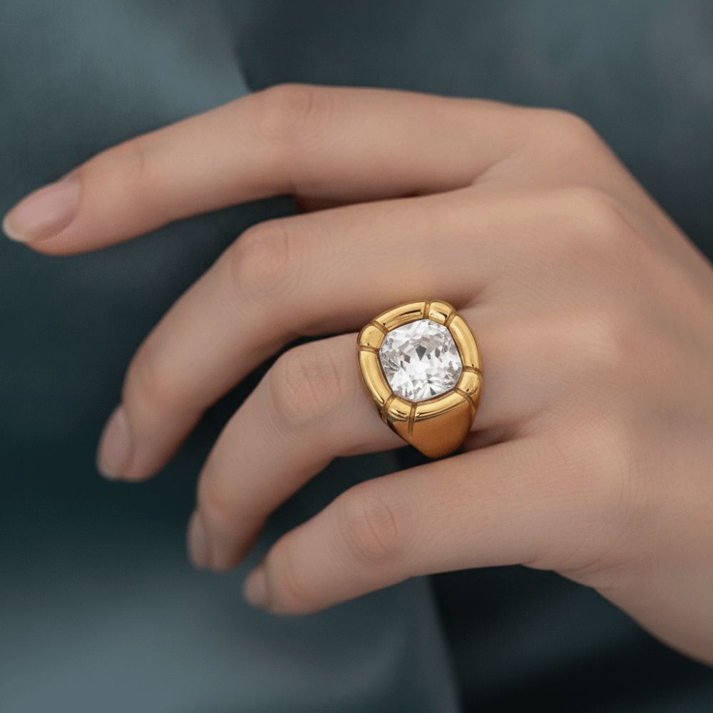Colorful Zircon Zircon Rings Stainless Steel Finger Ring Elegant Gold Plated Rings  for Women