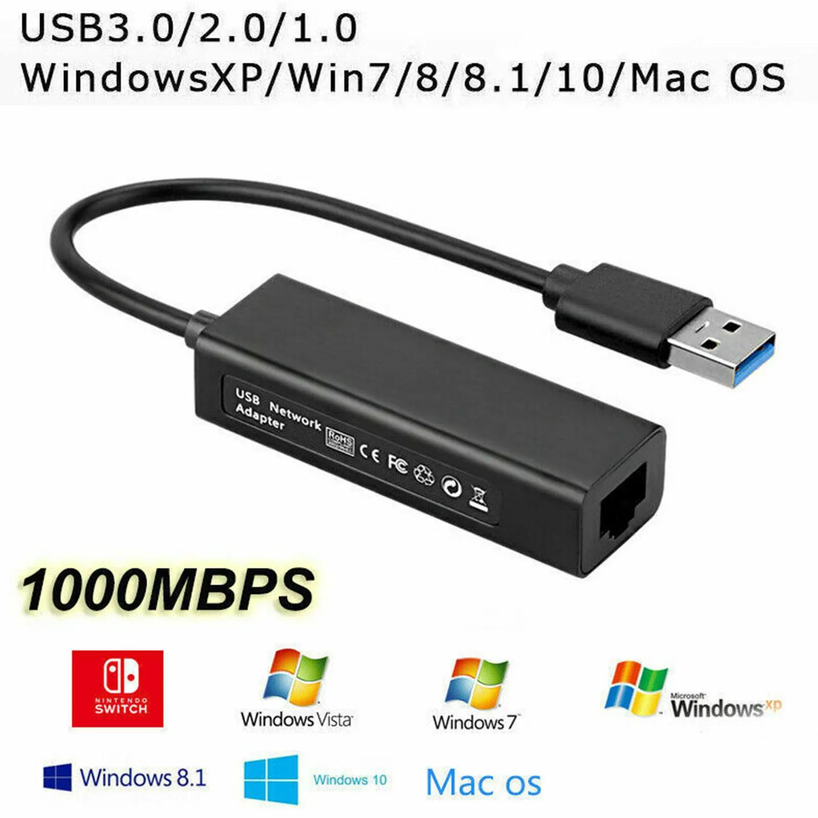 

Адаптер USB 3.0 Type A – Gigabit Ethernet, 1000M RJ45 мережевий конвертер дротової локальної мережі, сумісний із Nintendo Switch/wii/wiiu, для Windows 11/10/8.1/8/XP чорний