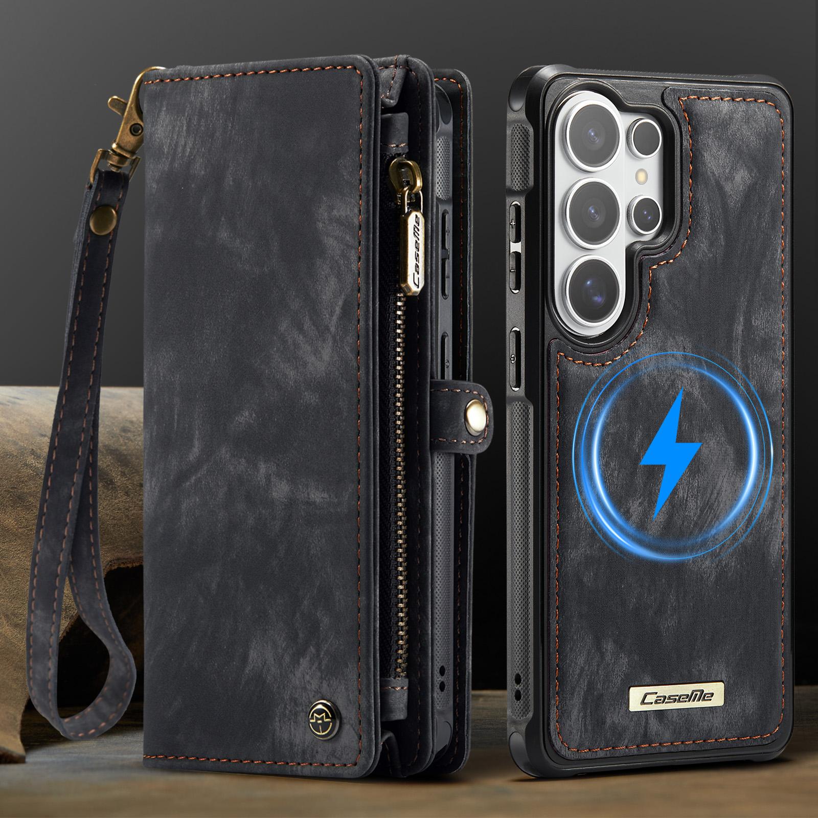 For Samsung Galaxy S26 Ultra CaseMe Luxury 2 in 1 Detachable Multi functional Zipper Leather Card Wallet Case Magnetic Cover Flip Strap 17.4*8.4*3.9cm чёрный