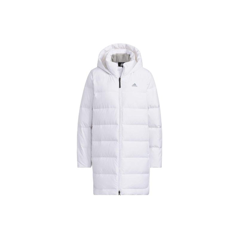 adidas Women's White Hooded Mid-Length Down Jacket IL8936