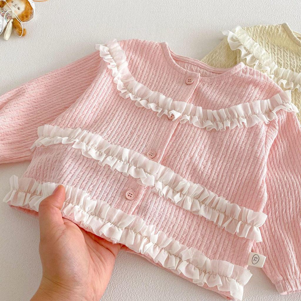 2026 Girls' Lace Jacket: Stylish Korean Spring Long Sleeve Top for Trendy Kids