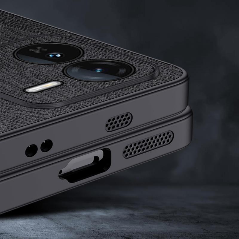 For Vivo iQOO Z9 5G Case Wood Texture Leather Coating PC+TPU Bump Proof Phone Shell